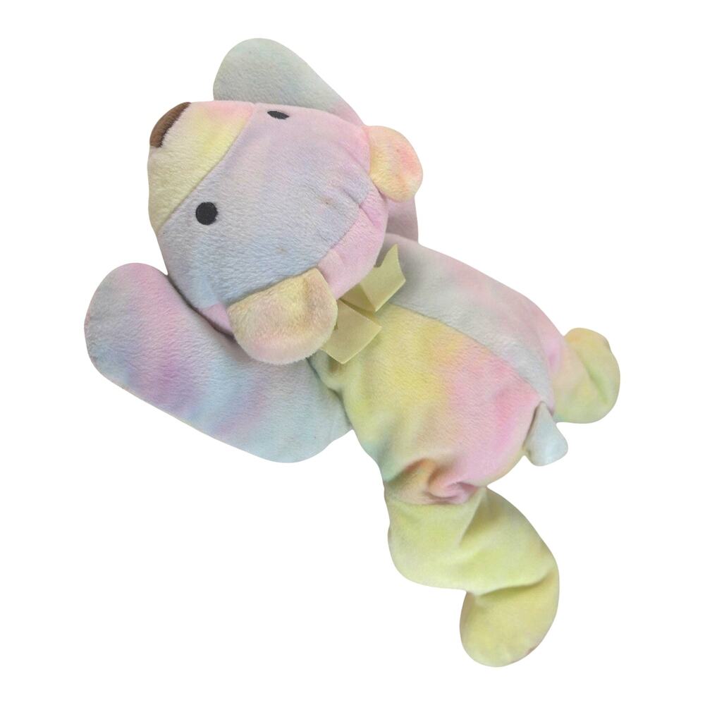 TY Beanie Buddy Celebrate Pastel Tie Dye Bear Plush Yellow Ribbon 14" EUC